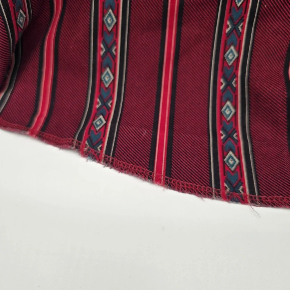 VTG Wrangler Shirt Mens XL Red Aztec Tribal X Long Tail Western Cowboy 17 1/2 35